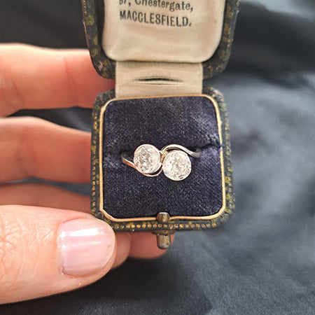 Old Cut Diamond Toi et Moi Crossover Engagement Ring