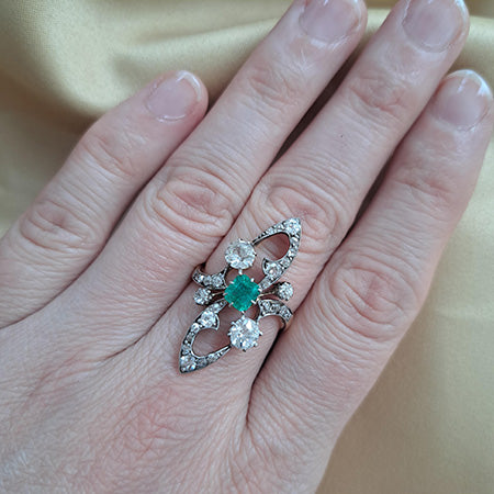 Antique Art Nouveau Emerald and Diamond Ring