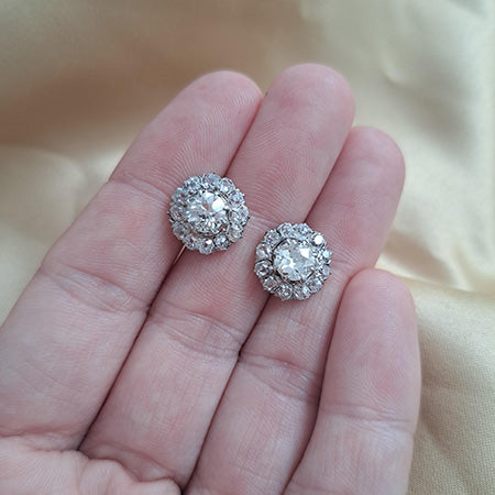 2.70ct Old Cut Diamond Cluster Earrings
