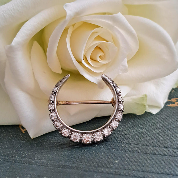 Antique 0.80ct Old Cut Diamond Crescent Moon Brooch, Circa 1910