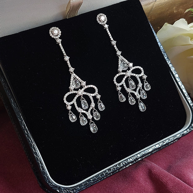 7.23ct Briolette Cut Diamond Chandelier Pendant Drop Earrings in 18ct White Gold