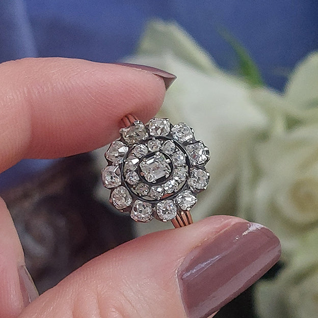 Antique Georgian 3.50ct Old Mine Cut Diamond Cluster Engagement Ring