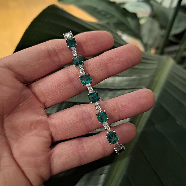 11.42ct Octagonal Cut Emerald and Baguette Diamond Line Bracelet