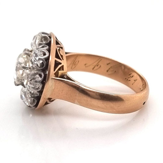Victorian Antique 3.50ct Old Mine Cut Diamond Cluster Engagement Ring