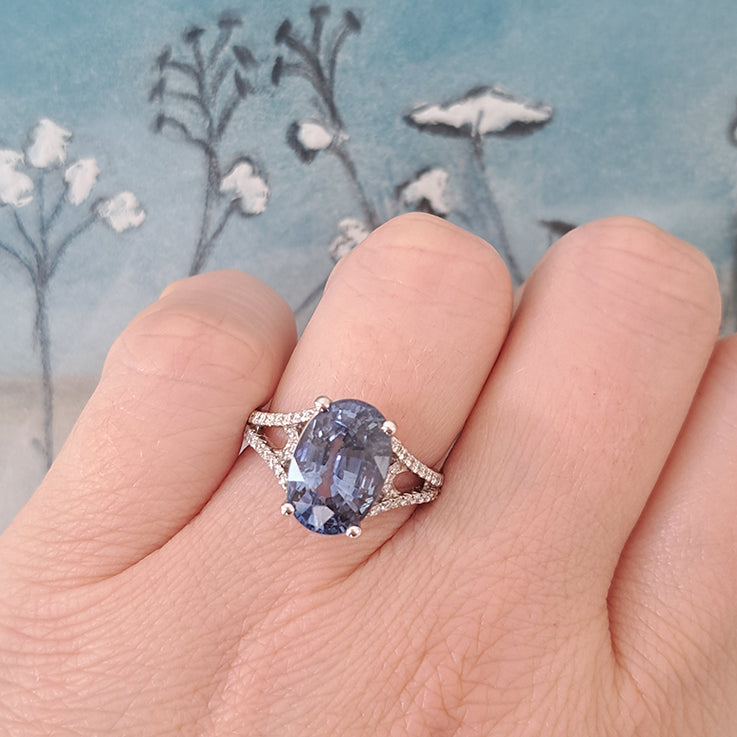 6.28ct Sri Lanka Sapphire and Diamond Solitaire Engagement Ring