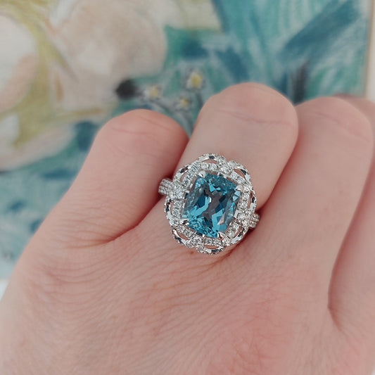 3.59ct Brazilian Aquamarine and Diamond Cluster Dress Ring