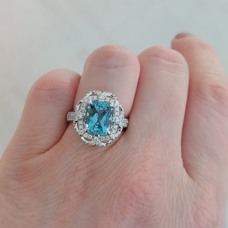 3.59ct Brazilian Aquamarine and Diamond Cluster Dress Ring