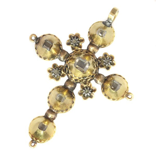 Antique Georgian Gold Diamond Cross Pendant with Old Mine Brilliant Cut Diamonds
