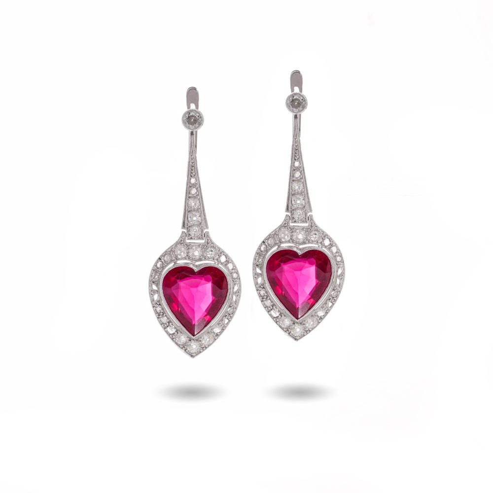 Platinum earrings with rubies and diamonds.