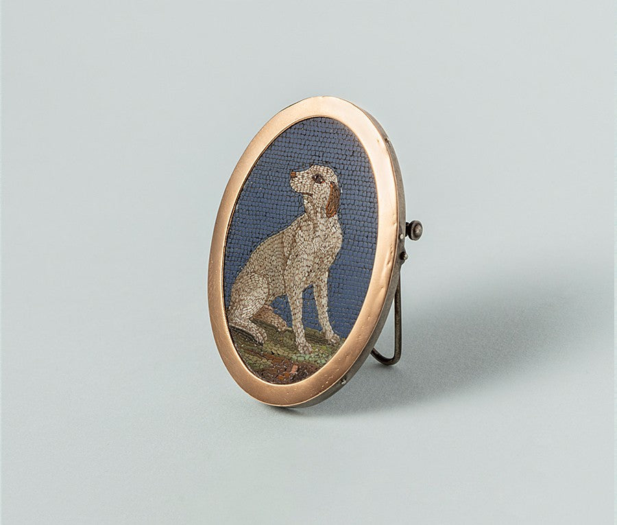 Georgian 18ct Micro Mosaic Dog Brooch