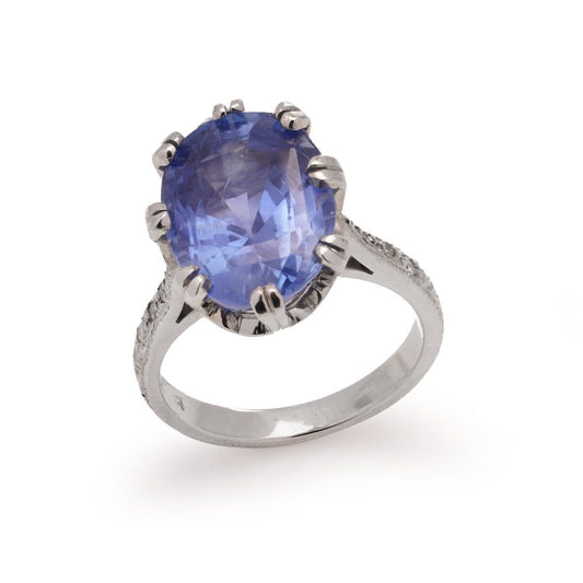 Platinum sapphire and diamond ring.