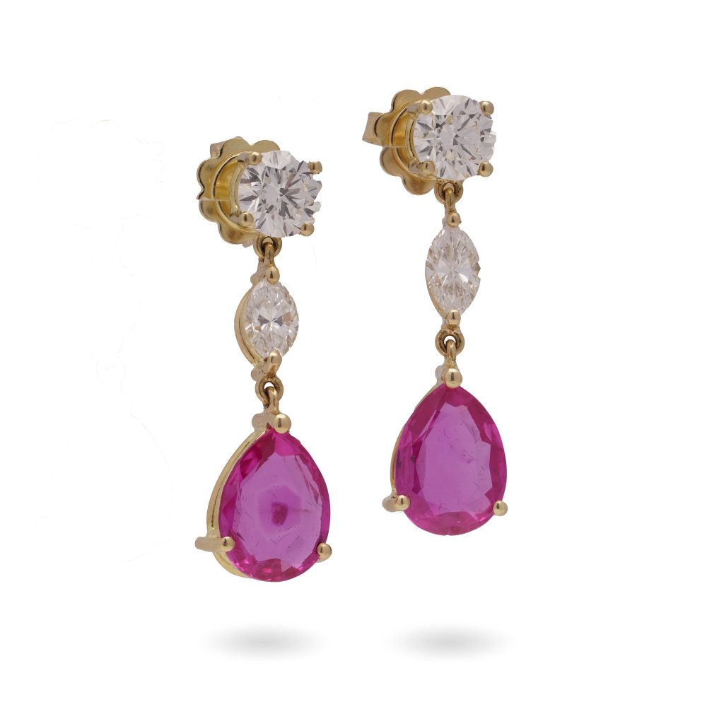 Burma Ruby And Diamond Drop Earrings In 18 Carat Gold