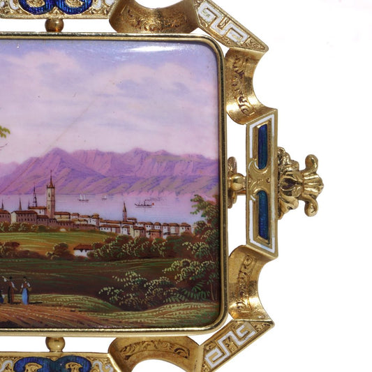 Antique 19th Century Swiss Enamel Brooch In 18 Carat Gold