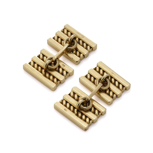 Vintage Cartier 18ct Yellow Gold Geometric Rope Pattern Cufflinks, Circa 1970s - 1980s