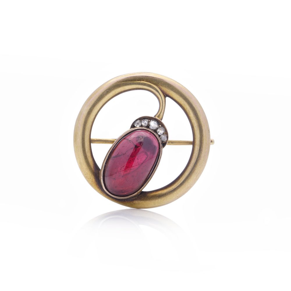 Karl Faberge Amethyst and Diamond Brooch In 14 Carat Yellow Gold