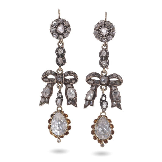 Victorian Diamond Bow Earrings In 15 Carat Yellow Gold And Silver