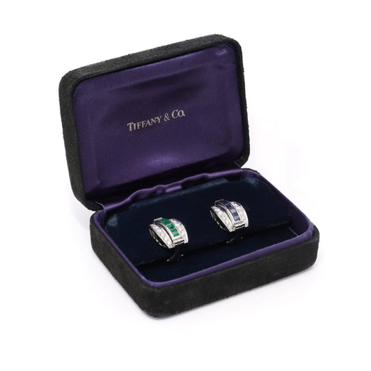 Tiffany & Co. Platinum Reversible Earrings, Sapphires, Emeralds And Diamonds