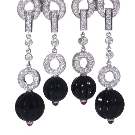 Cartier 18kt white gold diamond, sapphire and ruby clip - on earrings