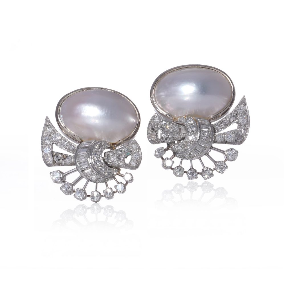 Vintage Platinum Pearl and Diamond earrings
