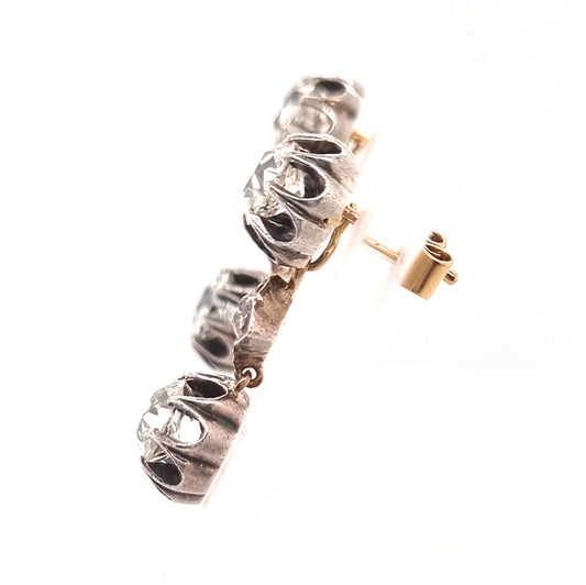 Antique 4ct Old Mine Cut Diamond Trilogy Drop Earrings