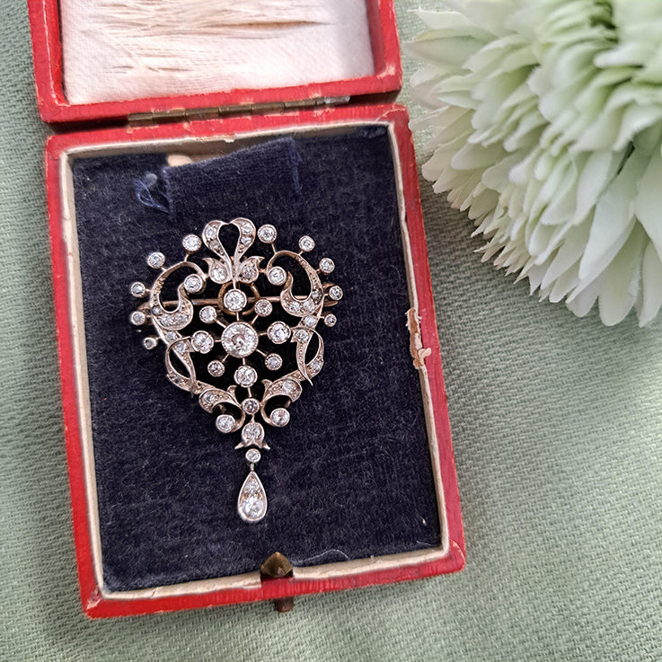 Antique Old Cut Diamond Cluster Pendant Come Brooch