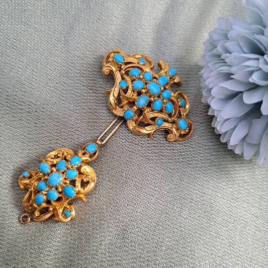 Antique Cabochon Turquoise and 15ct Gold Convertible Pendant Brooch with detachable elements providing a one-of-a-kind versatile piece of jewellery