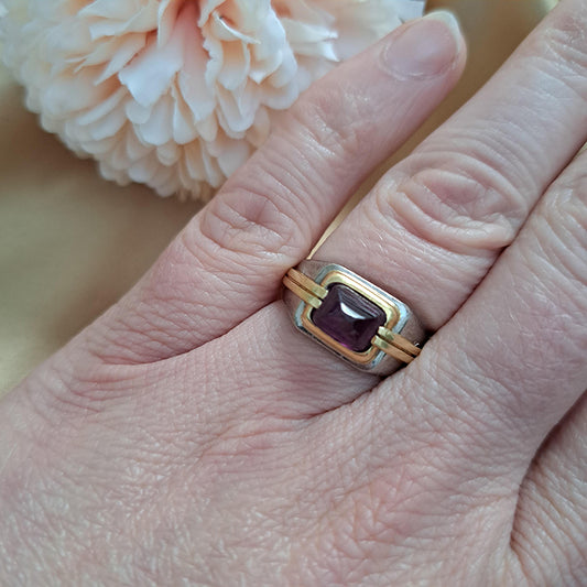 2.50ct Sugarloaf Cabochon Ruby and Bi Colour Gold Solitaire Ring