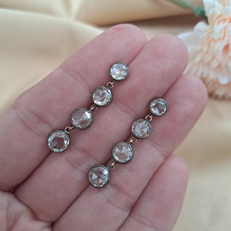 Antique Rose Cut Diamond Drop Earrings