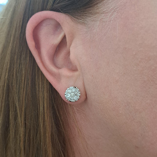 Vintage Diamond Cluster Stud Earrings, 1.50 carats