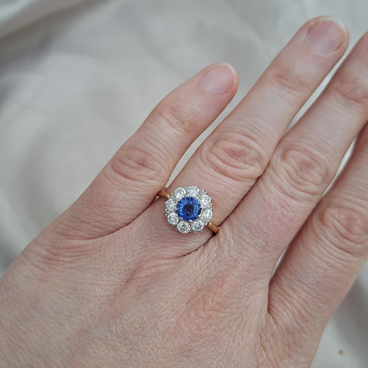 1ct Sapphire and Diamond Cluster Engagement Ring