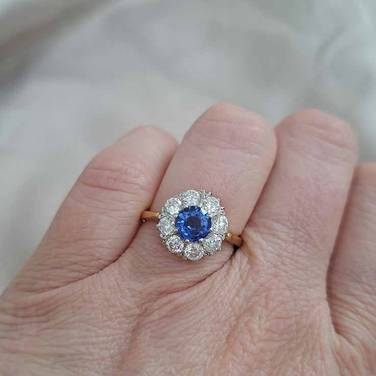 1ct Sapphire and Diamond Cluster Engagement Ring