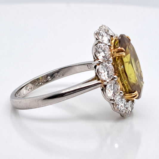 Fine 7.78ct Sphene and 2.56ct Diamond Cluster Ring in Platinum rare gemstone