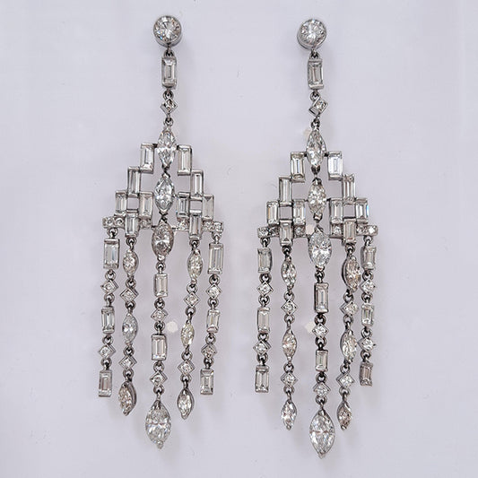 6.5ct Marquise and Baguette Diamond Tassel Drop Earrings