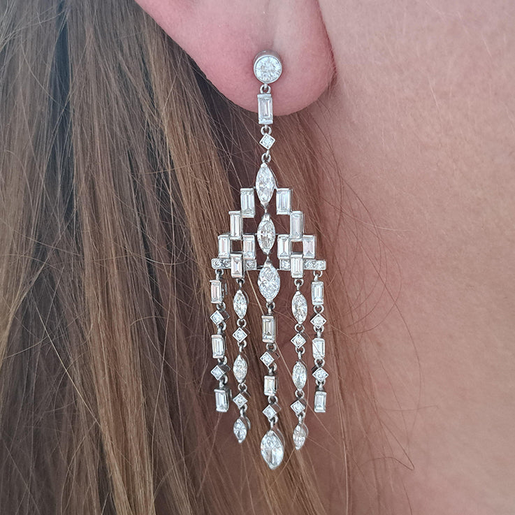 6.5ct Marquise and Baguette Diamond Tassel Chandelier Drop Earrings in Platinum