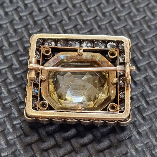 Antique 12ct Yellow Sapphire and Old Cut Diamond Cluster Brooch