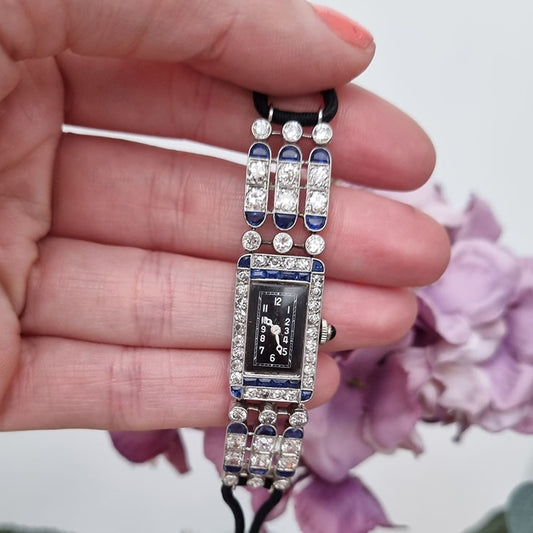 Art Deco French Sapphire and Diamond Cocktail Watch