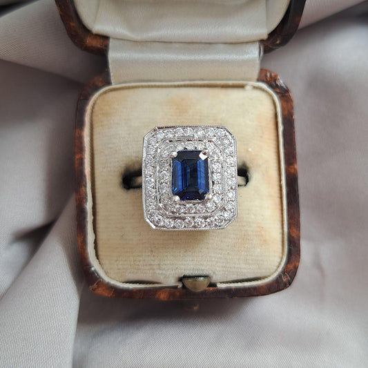 1.17ct Sapphire and Diamond Double Cluster Engagement Ring