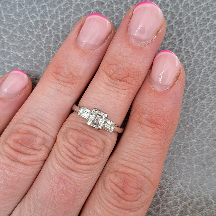 0.60ct Asscher Cut Diamond Engagement Ring with Baguette Shoulders