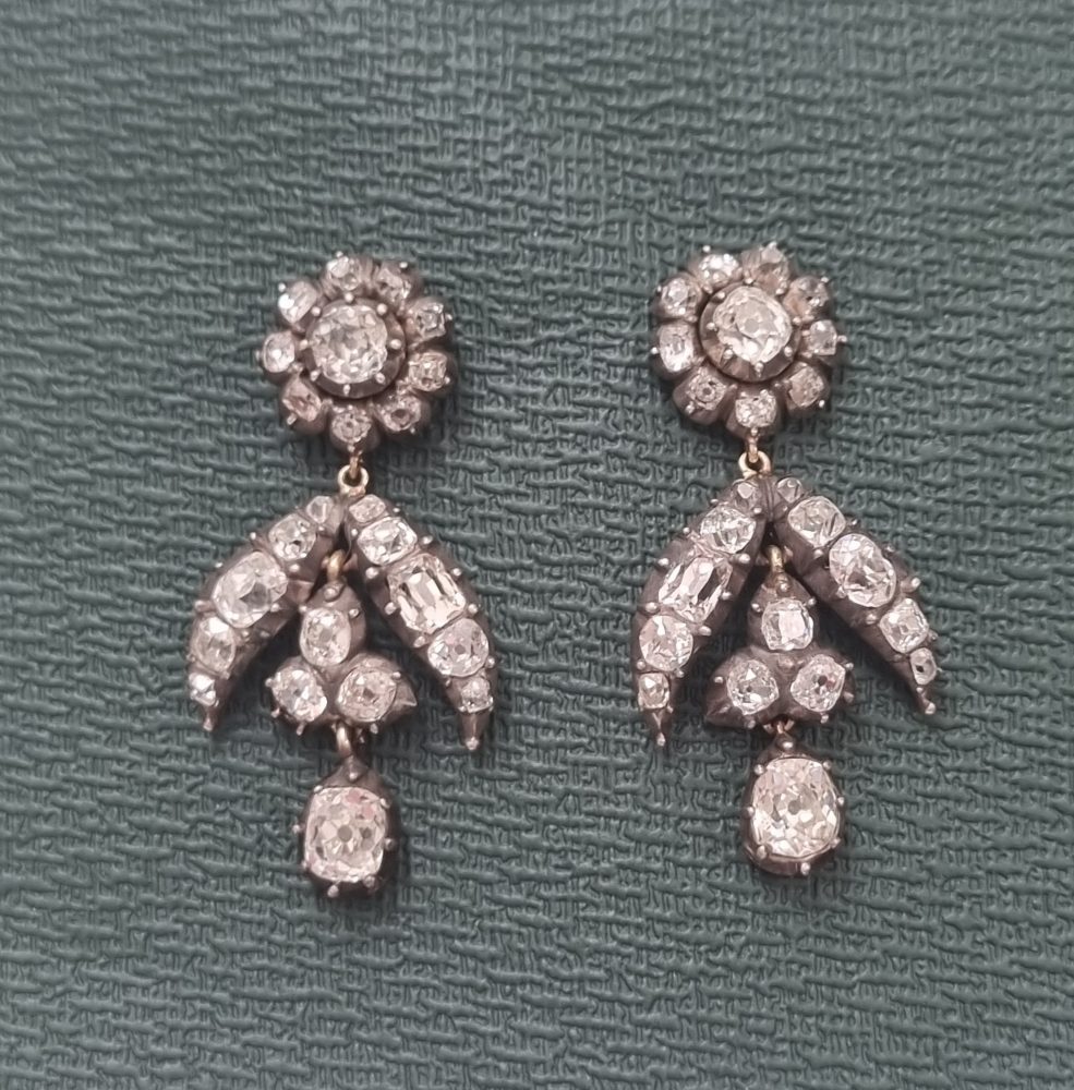 Antique Georgian Diamond Drop Earrings, Circa 1830