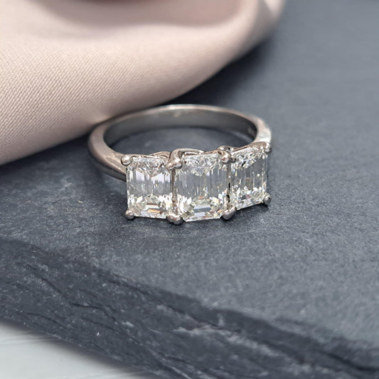 Emerald Cut 2.46ct Diamond Three Stone Engagement Ring in Platinum, H VS