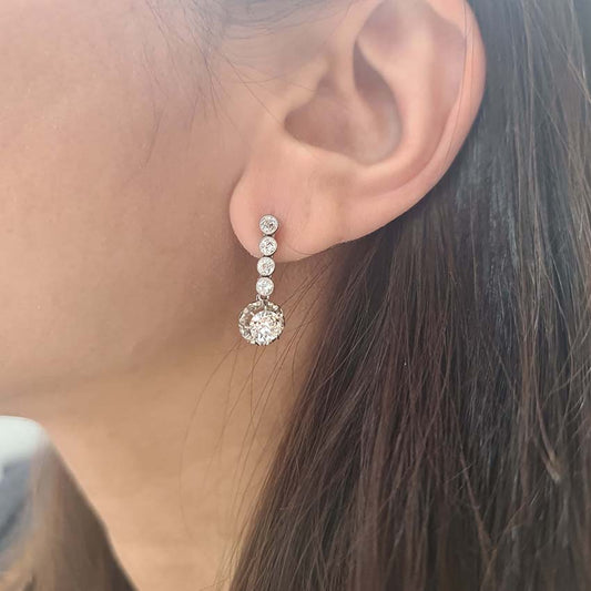 Antique 2ct Old Cut Diamond Drop Earrings