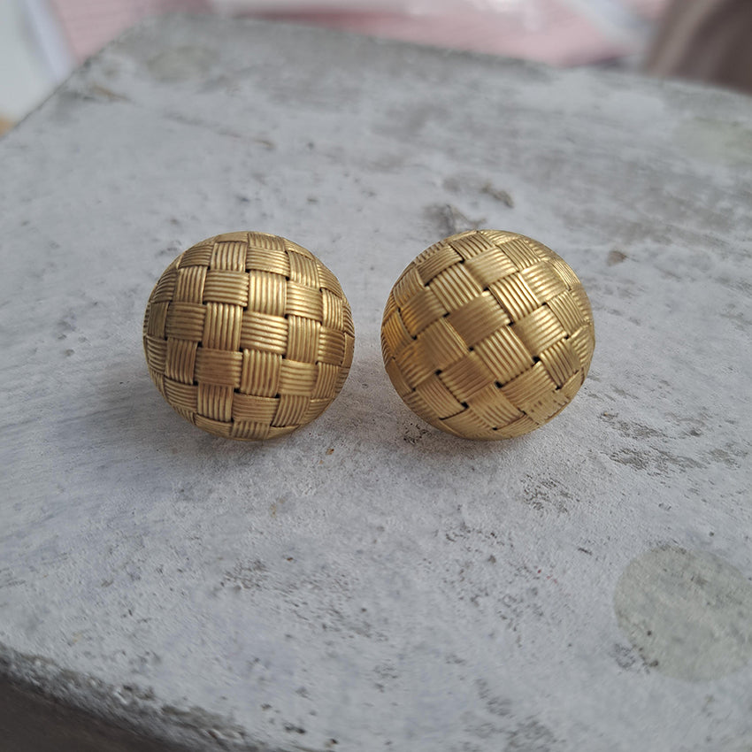 Vintage Italian 18ct Yellow Gold Circular Basket Weave Clip Earrings, Circa 1980s