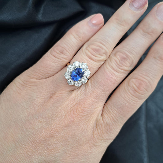 2.63ct Ceylon Sapphire and Diamond Cluster Engagement Ring