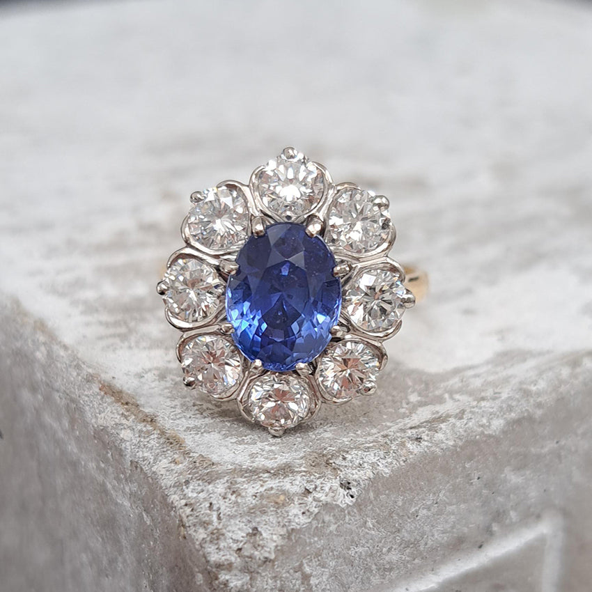 2.63ct Ceylon Sapphire and Diamond Cluster Engagement Ring
