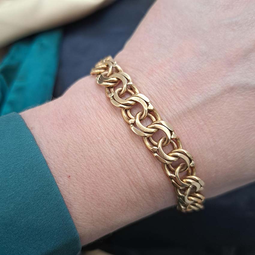 Vintage 14ct Yellow Gold Fancy Double Link Curb Bracelet