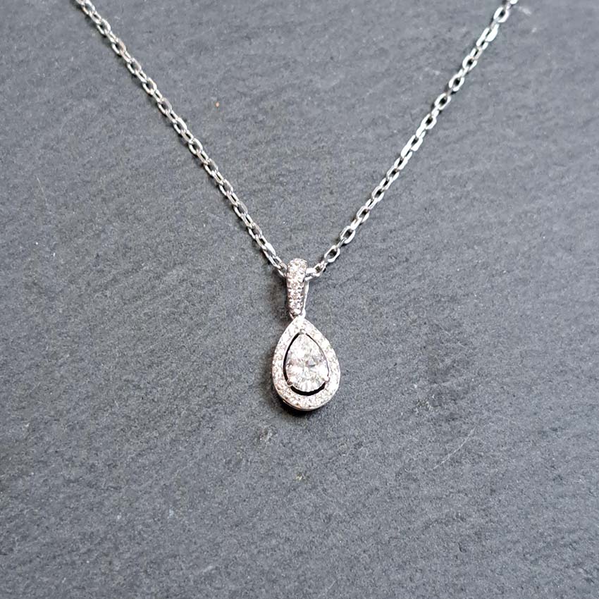 Pear Shaped Diamond Cluster Pendant and Chain with Certificate