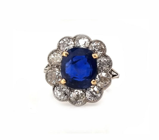 Antique Art-Deco No Heat Burmese Sapphire Engagement Ring
