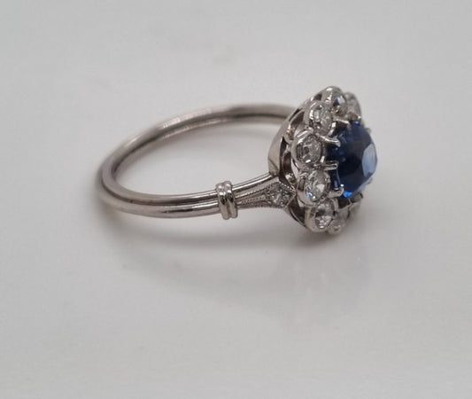 Vintage Art-Deco Style Blue Sapphire and Diamond Engagement Ring