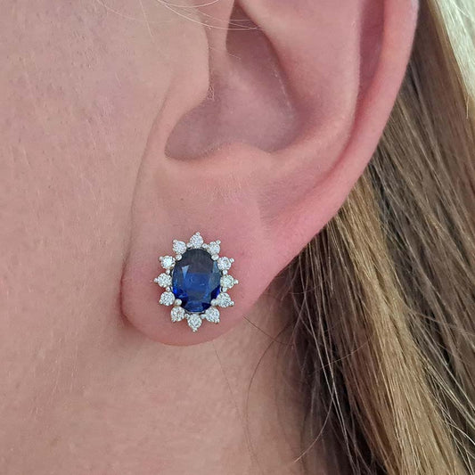 2.25ct Oval Sapphire and Diamond Cluster Stud Earrings