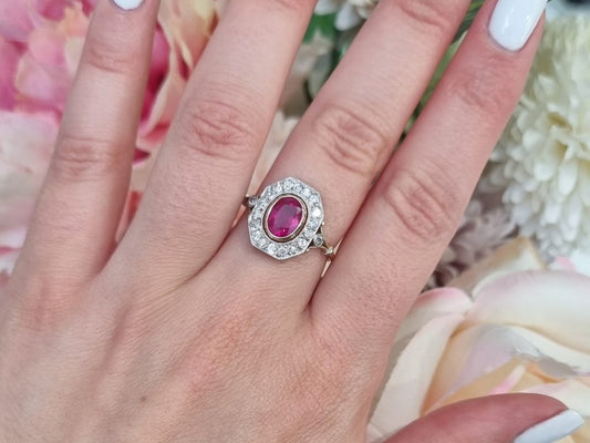 Vintage Burma Ruby and Diamond Cluster Ring